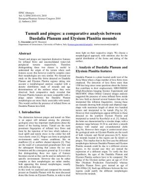 Tumuli and Pingos: a Comparative Analysis Between Daedalia Planum and Elysium Planitia Mounds L
