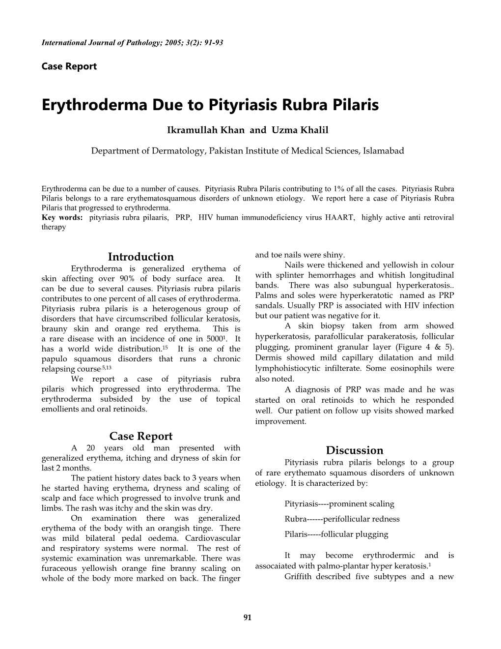 Erythroderma Due to Pityriasis Rubra Pilaris