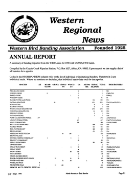 Western Regional News Western Bird Bandin Association Founded 1925