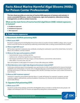 Facts About Marine Harmful Algal Blooms (Habs) for Poison Center Professionals