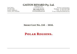 Polar Regions. Gaston Renard Fine and Rare Books Short List Number 216 2016