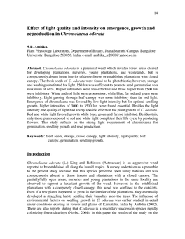 Effect of Light Quality and Intensity on Emergence, Growth and Reproduction in Chromolaena Odorata