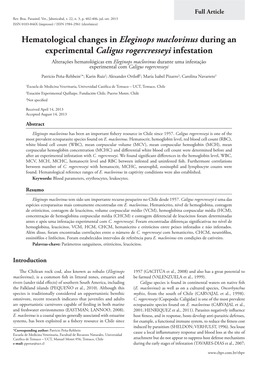 Hematological Changes in Eleginops Maclovinus During an Experimental