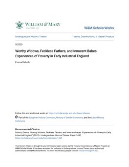 Experiences of Poverty in Early Industrial England