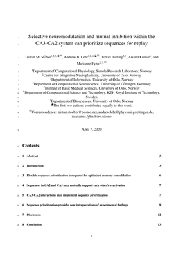 Selective Neuromodulation and Mutual Inhibition Within the CA3