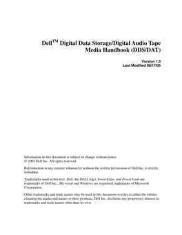 Dell Digital Data Storage/Digital Audio Tape Media Handbook (DDS/DAT)