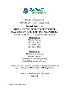 Project Report on STUDY of the EFFECTS of STENTER MACHINE