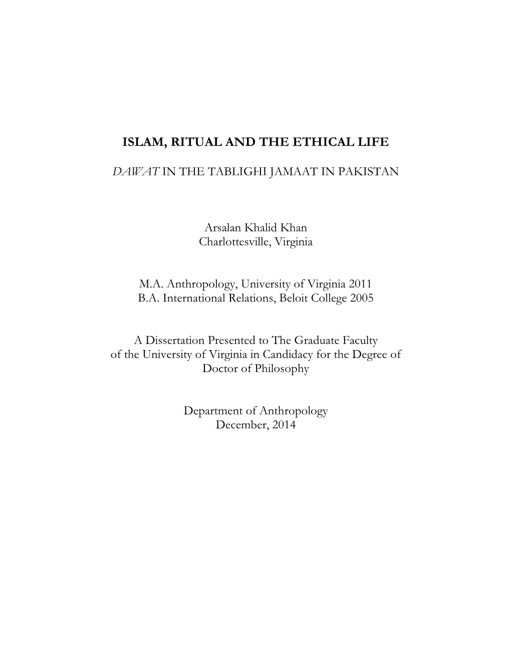 Islam, Ritual and the Ethical Life