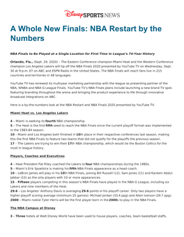 A Whole New Finals: NBA Restart by the Numbers