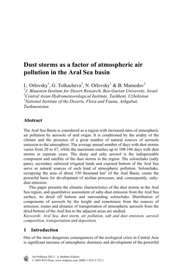 Dust Storms As a Factor of Atmospheric Air Pollution in the Aral Sea Basin