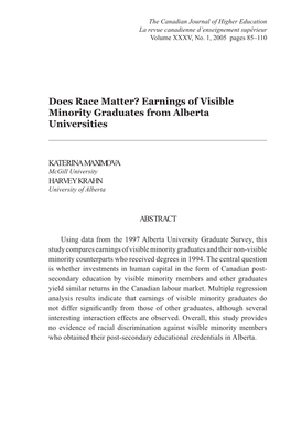 Earnings of Visible Minority Graduates from Alberta Universities