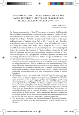An Introduction to Music to Delight All the Sages, the Medical History of Drakkar Taso Trulku Chökyi Wangchuk (1775-1837)1