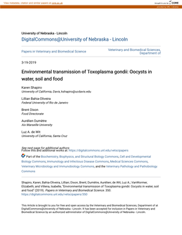 Environmental Transmission of Toxoplasma Gondii: Oocysts in Water, Soil and Food