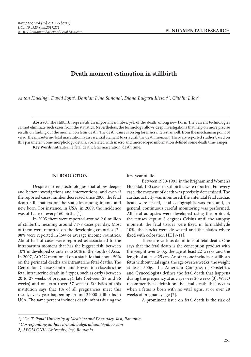 Death Moment Estimation in Stillbirth