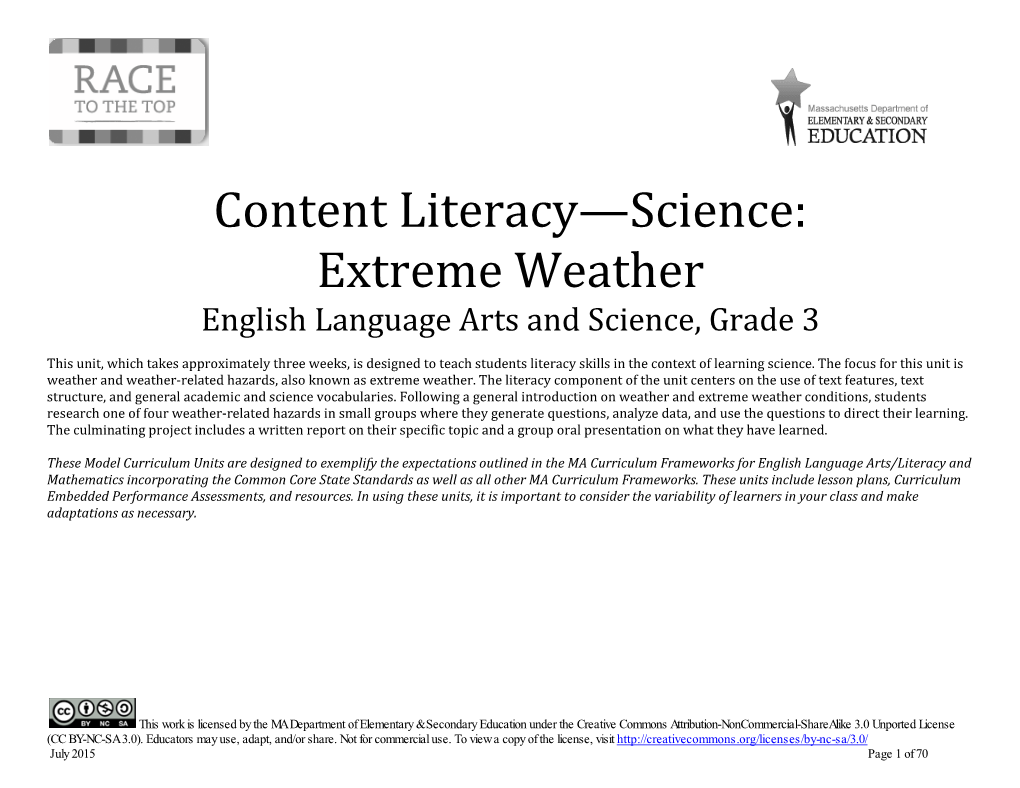 Extreme Weather English Language Arts and Science, Grade 3