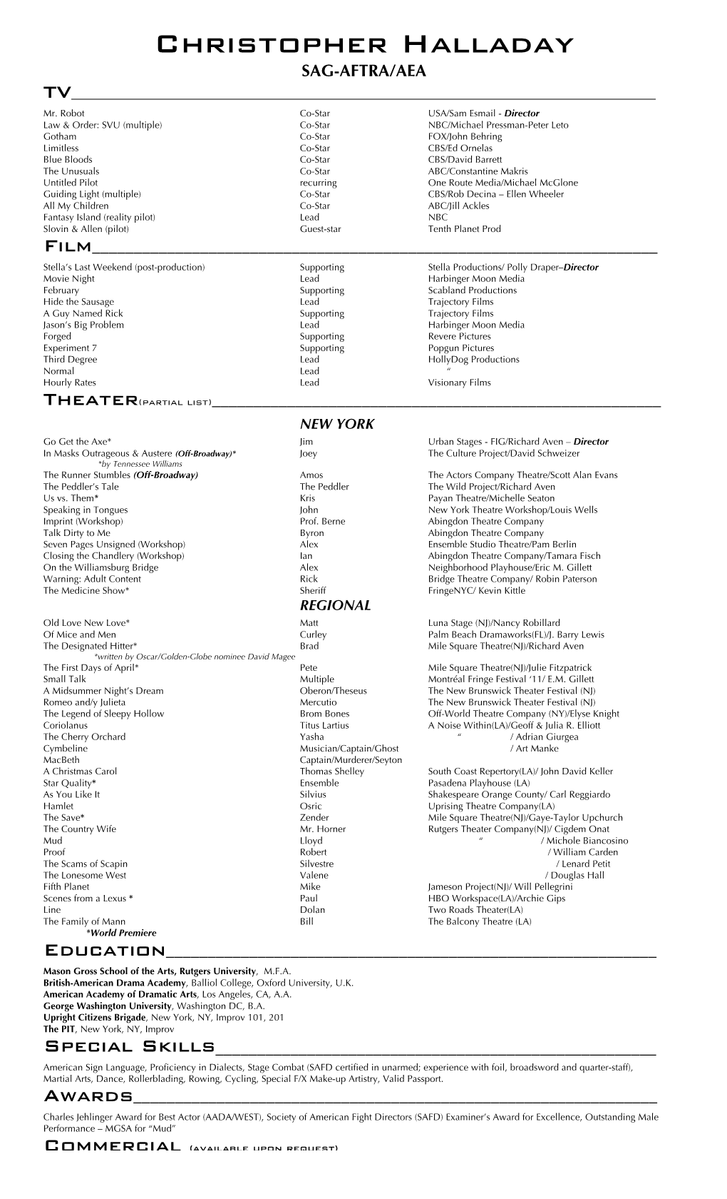 Christopher Halladay SAG-AFTRA/AEA TV______Mr