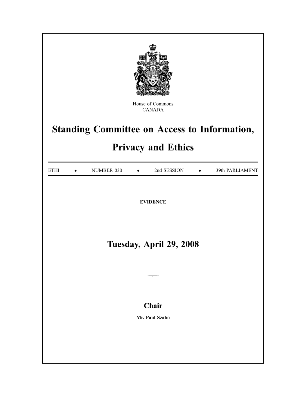 Standing Committee on Access to Information, Privacy and Ethics