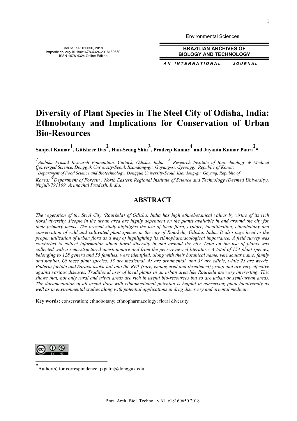 Diversity of Plant Species in the Steel City of Odisha, India: Ethnobotany and Implications for Conservation of Urban Bio-Resources