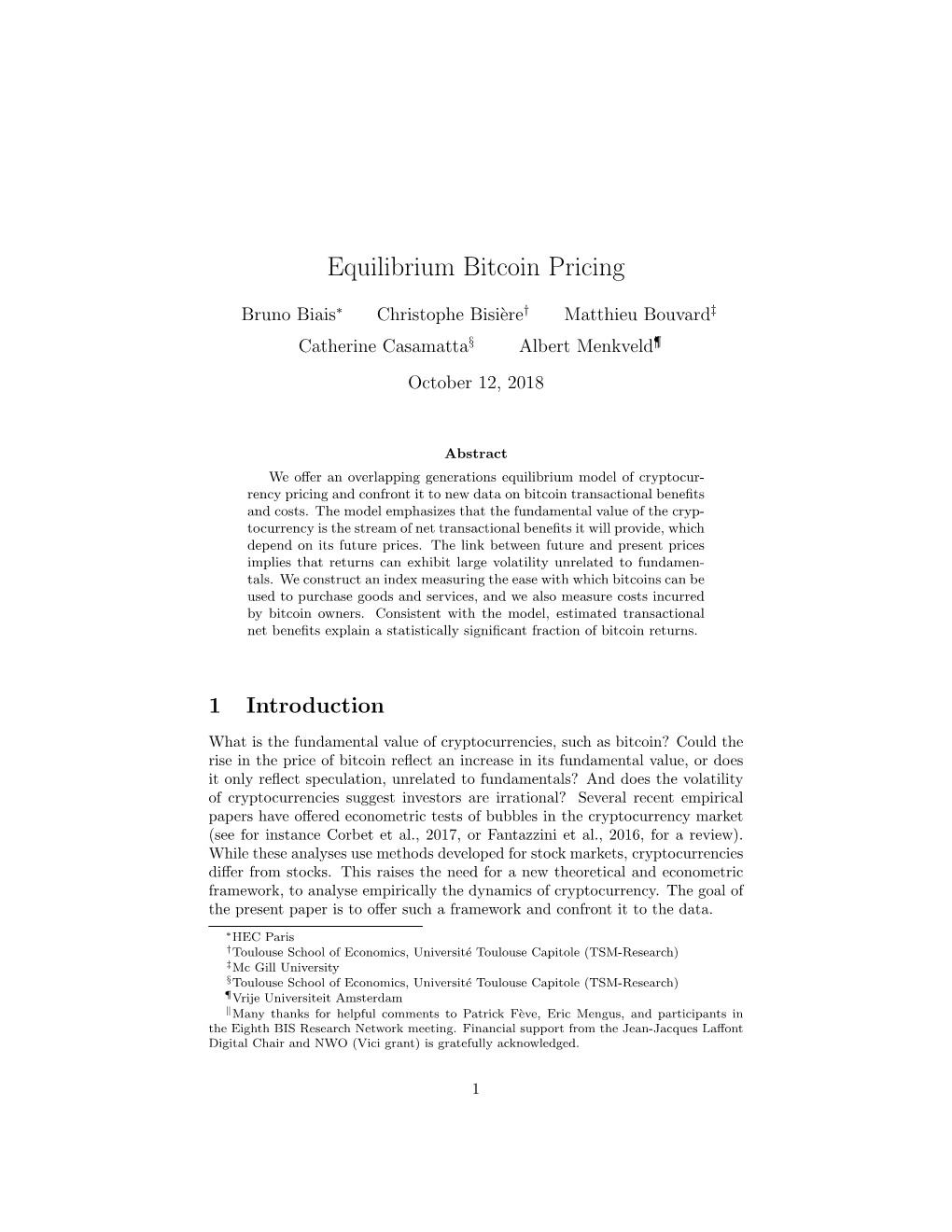 Equilibrium Bitcoin Pricing