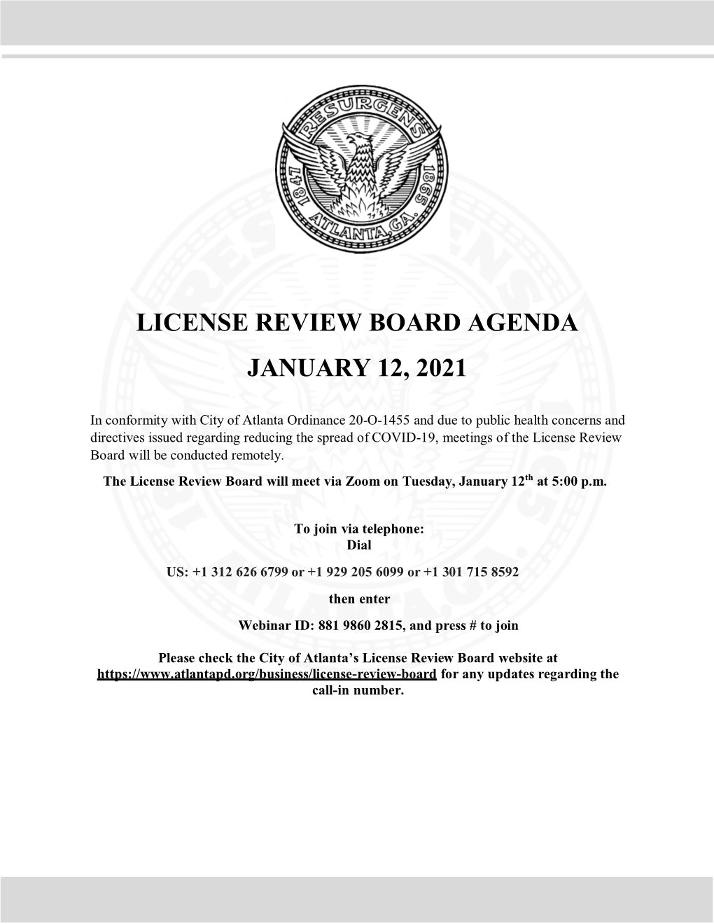 License Review Board Agenda January 12, 2021