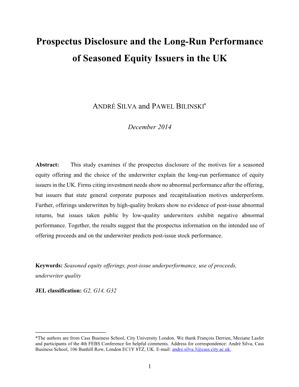 Prospectus Disclosure and the Long-Run Performance of Seasoned Equity Issuers in the UK