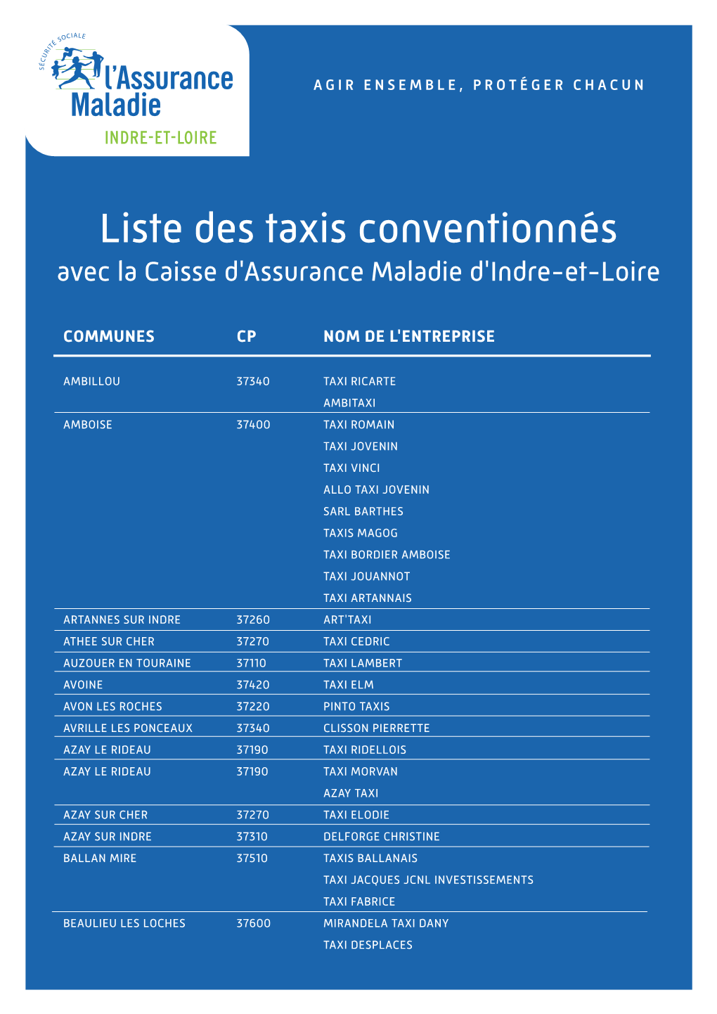 Taxis Conventionnes CPAM Indre-Et-Loire