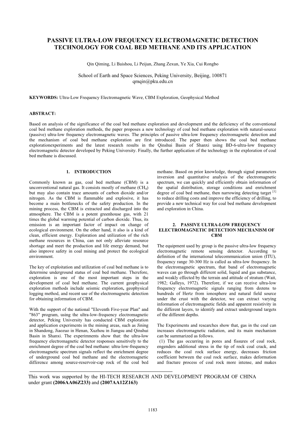 Passive Ultra-Low Frequency Electromagnetic Detection Coal Bed Methane Technology and Application