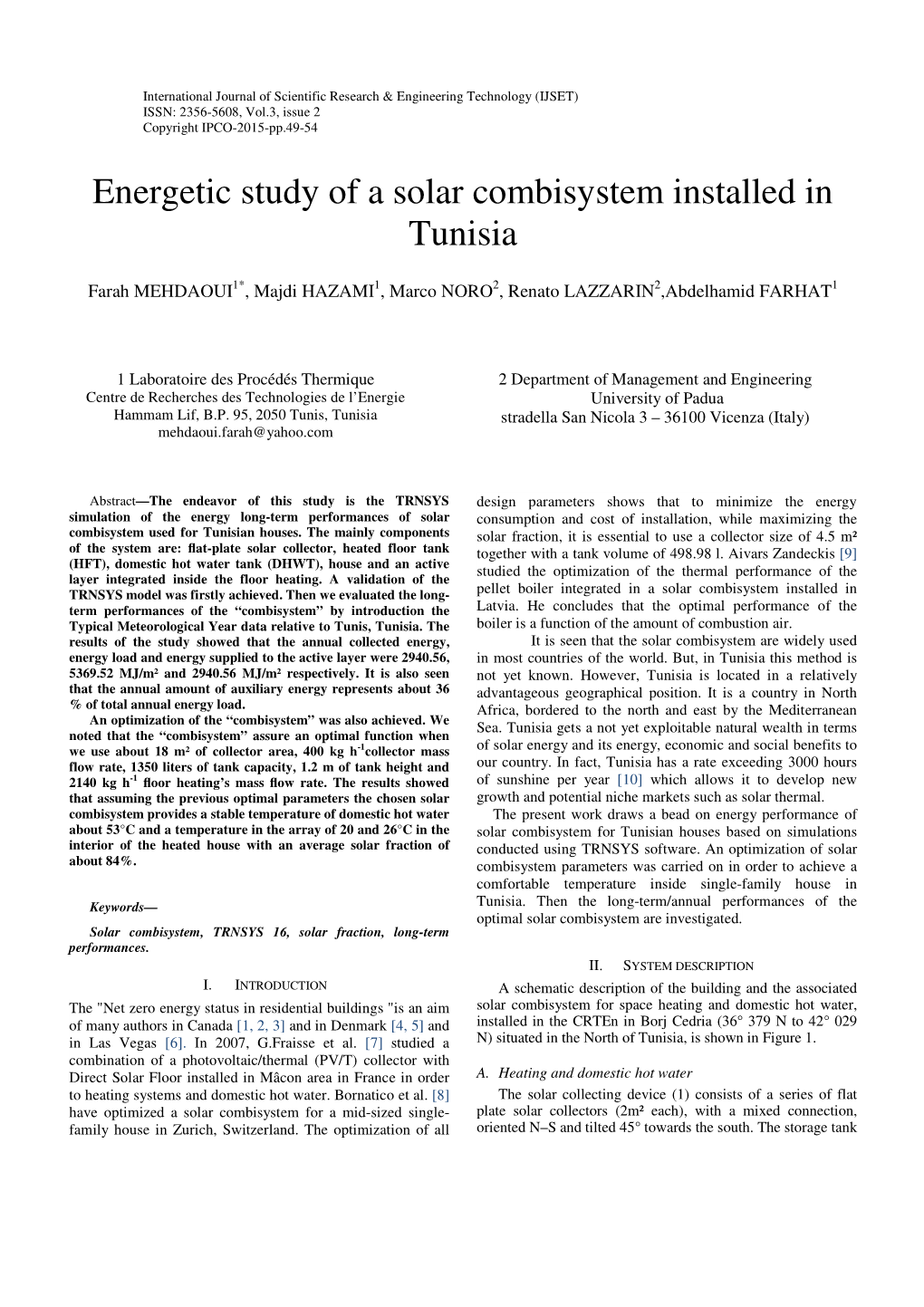 Energetic Study of a Solar Combisystem Installed in Tunisia