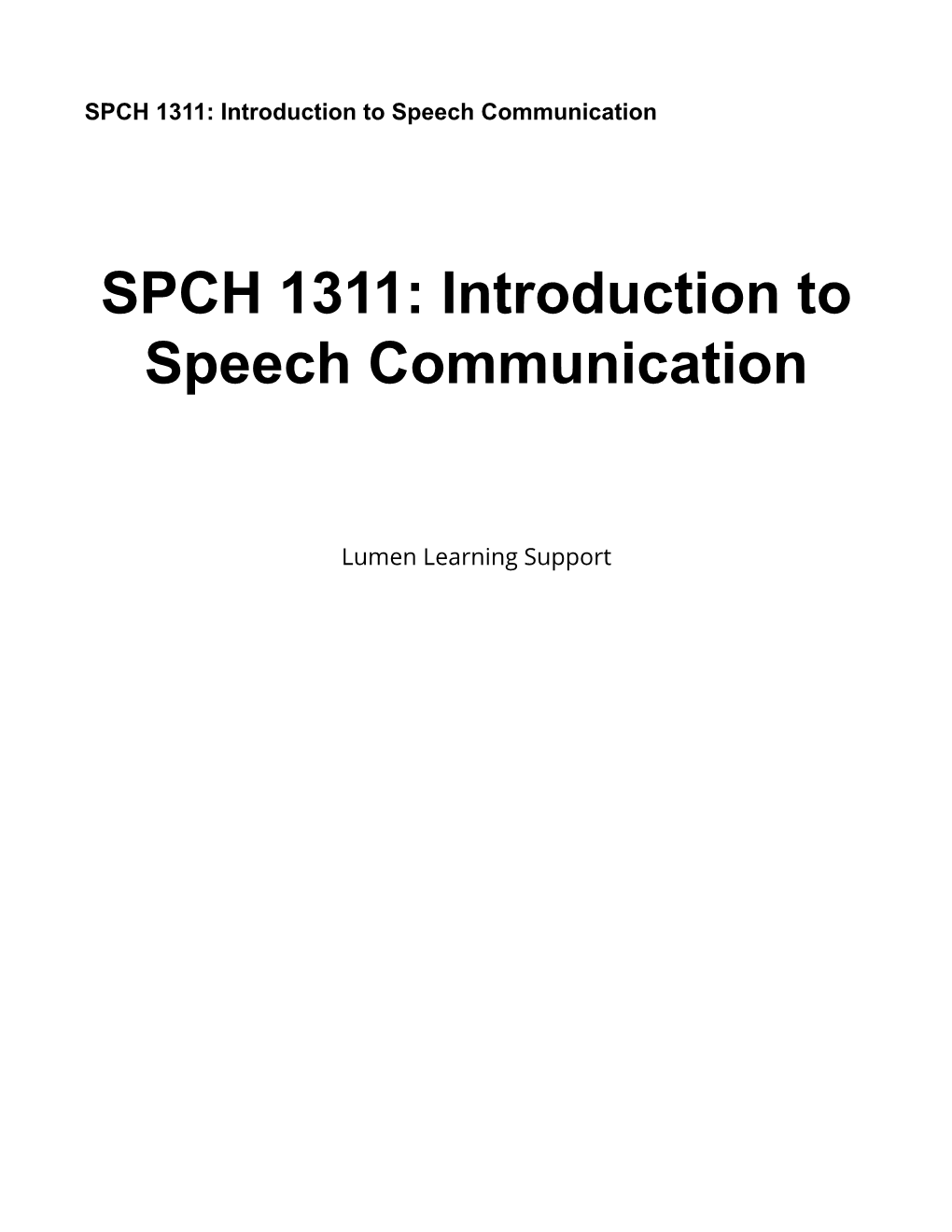 SPCH 1311: Introduction to Speech Communication