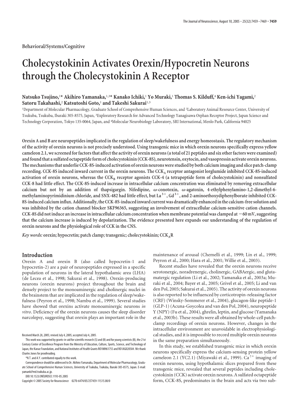 Cholecystokinin Activates Orexin/Hypocretin Neurons Through the Cholecystokinin a Receptor