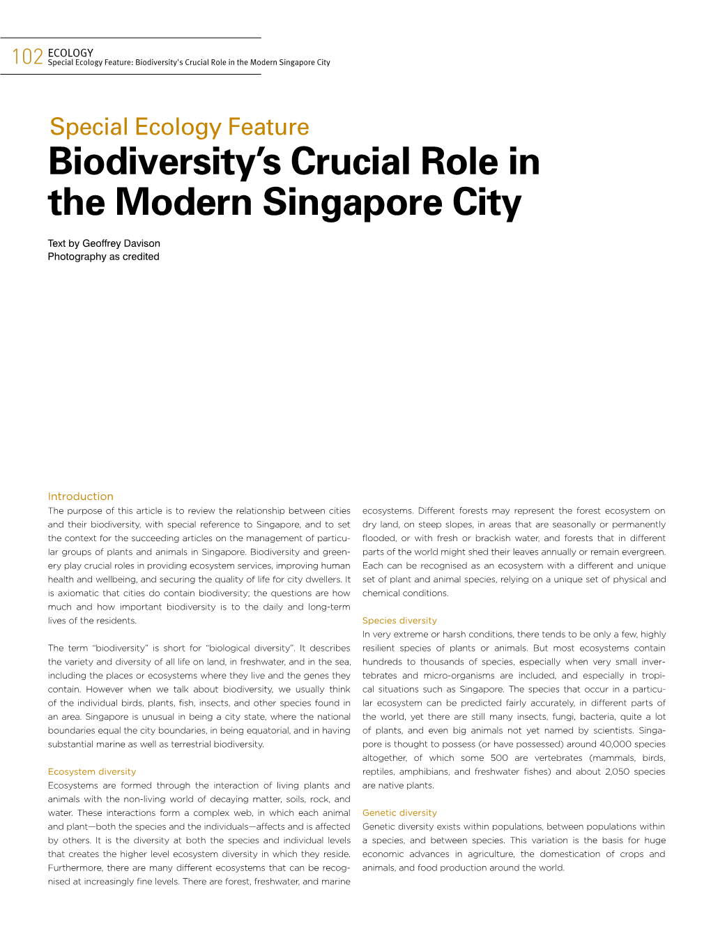 Biodiversity's Crucial Role in the Modern Singapore City