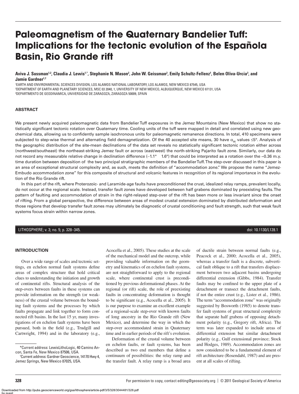 Paleomagnetism of the Quaternary Bandelier Tuff: Implications for the Tectonic Evolution of the Española Basin, Rio Grande Rift