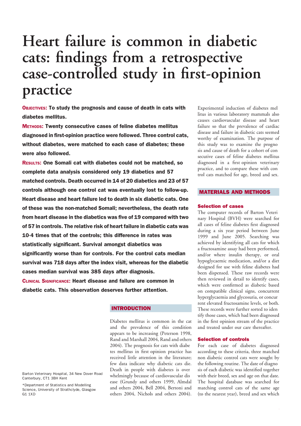 Heart Failure Is Common in Diabetic Cats: Findings from a Retrospective