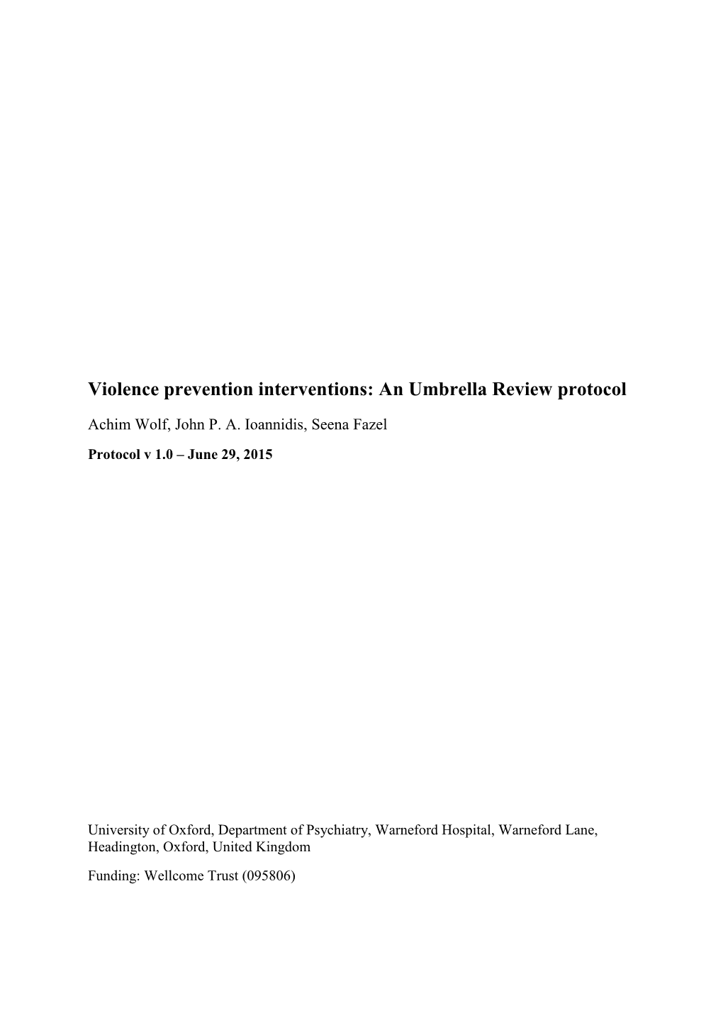 Violence Prevention Interventions: an Umbrella Review Protocol