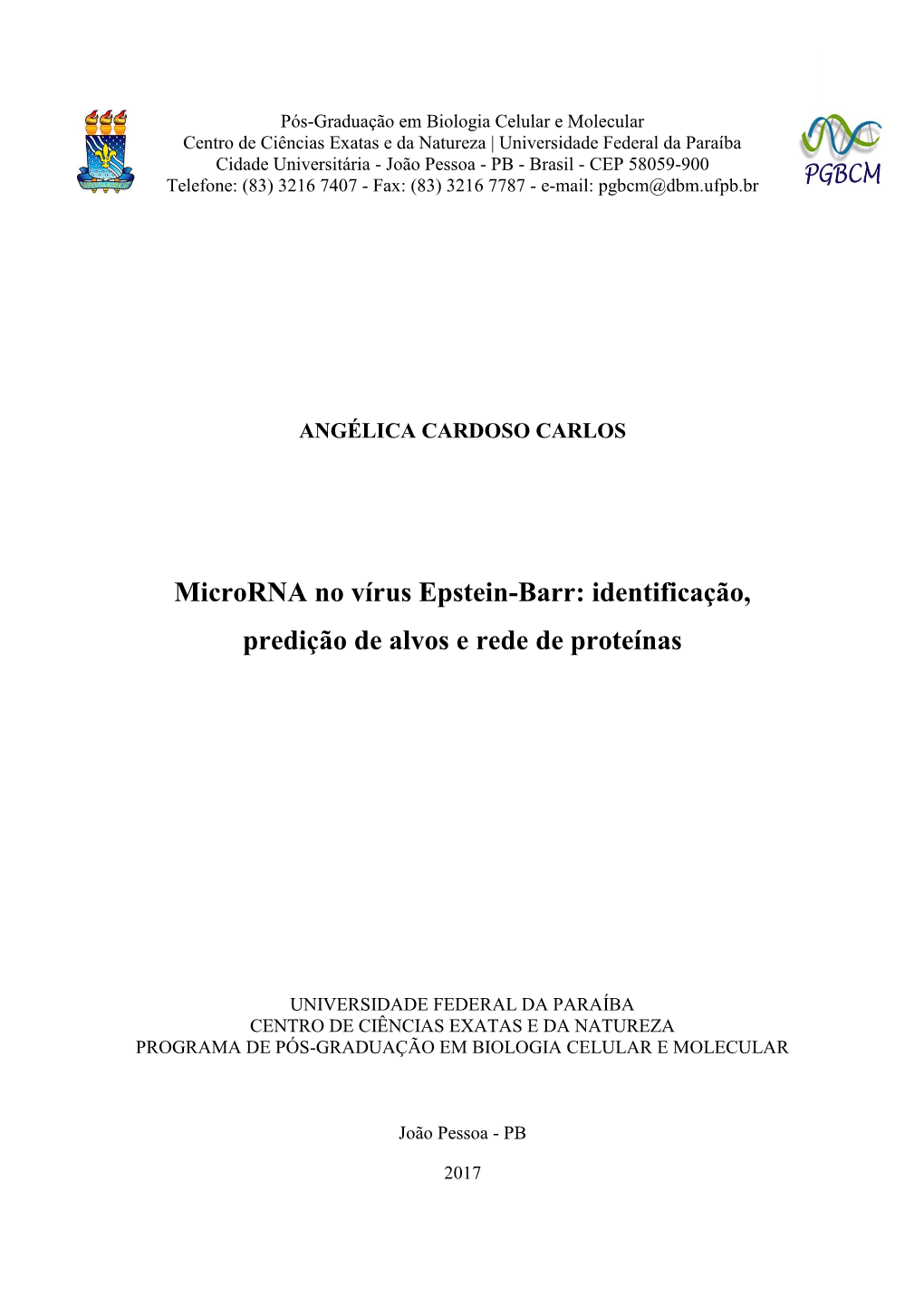 Microrna No Vírus Epstein-Barr: Identificação, Predição De Alvos E Rede De Proteínas