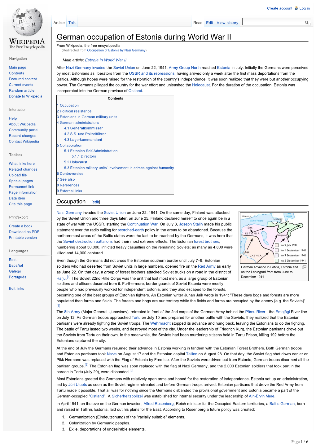 German Occupation of Estonia During World War II from Wikipedia, the Free Encyclopedia (Redirected from Occupation of Estonia by Nazi Germany)