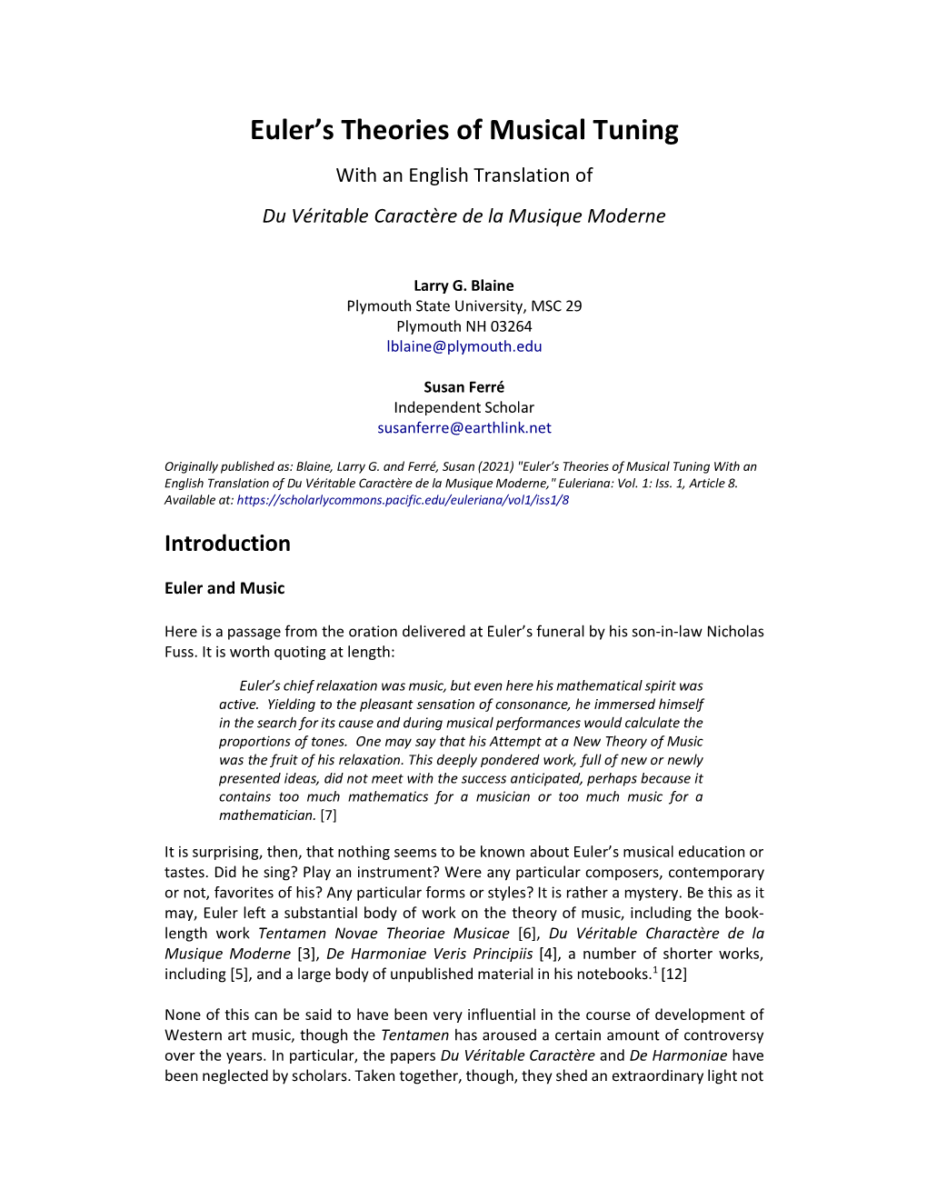 Euler's Theories of Musical Tuning