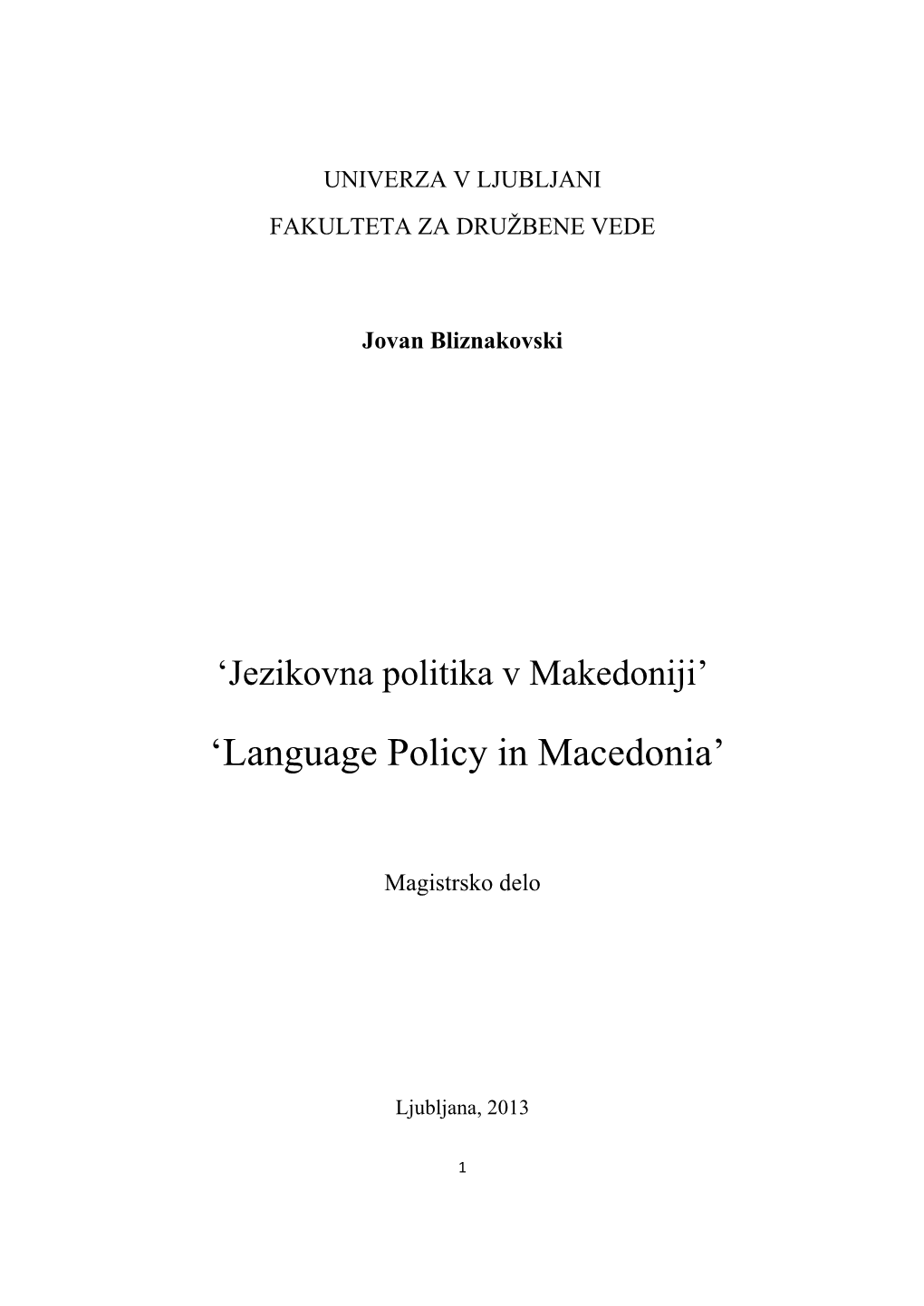 'Jezikovna Politika V Makedoniji'