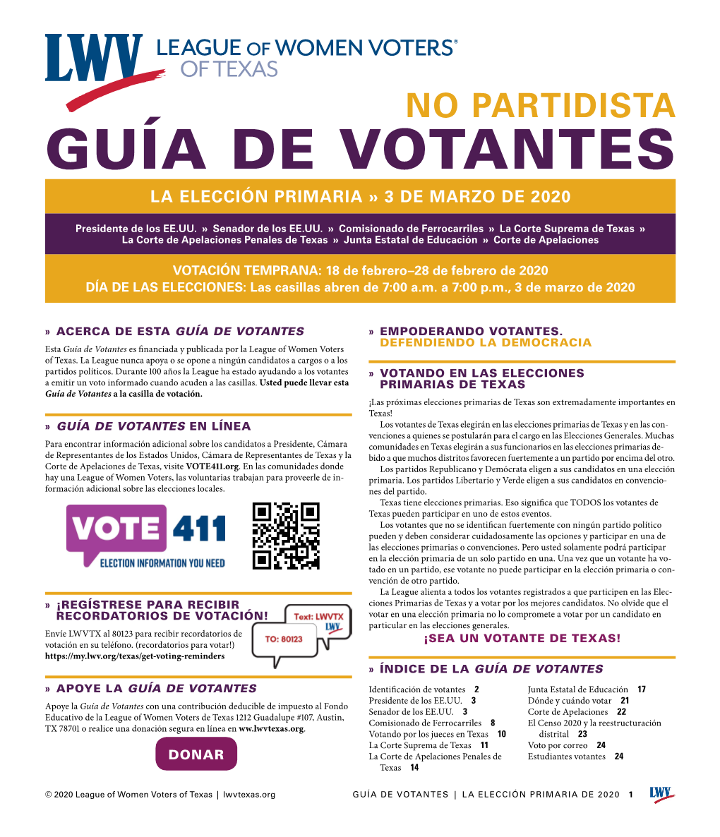 Guía De Votantes La Elección Primaria » 3 De Marzo De 2020