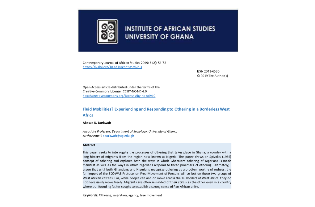 Experiencing and Responding to Othering in a Borderless West Africa