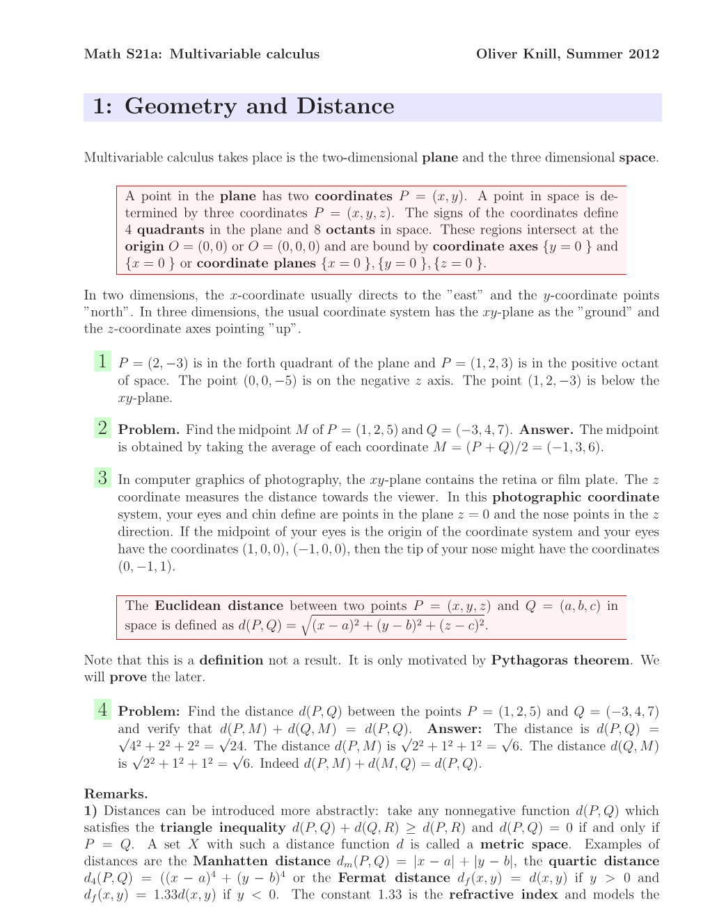 1: Geometry and Distance