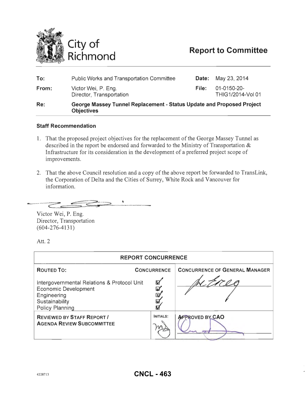 George Massey Tunnel Replacement - Status Update and Proposed Project Objectives