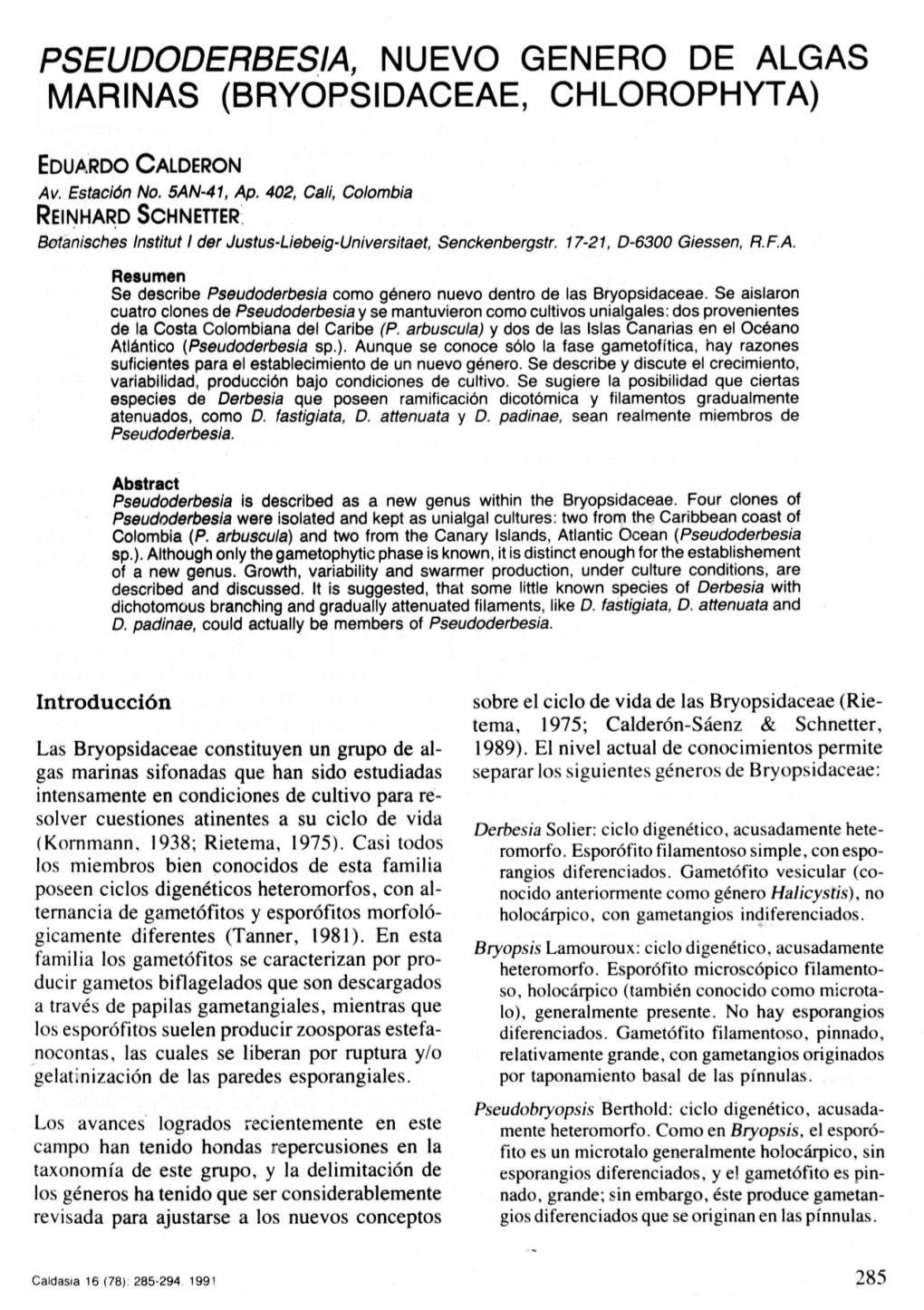 Nuevo Genero De Algas Marinas (Bryopsidaceae, Chlorophyta)