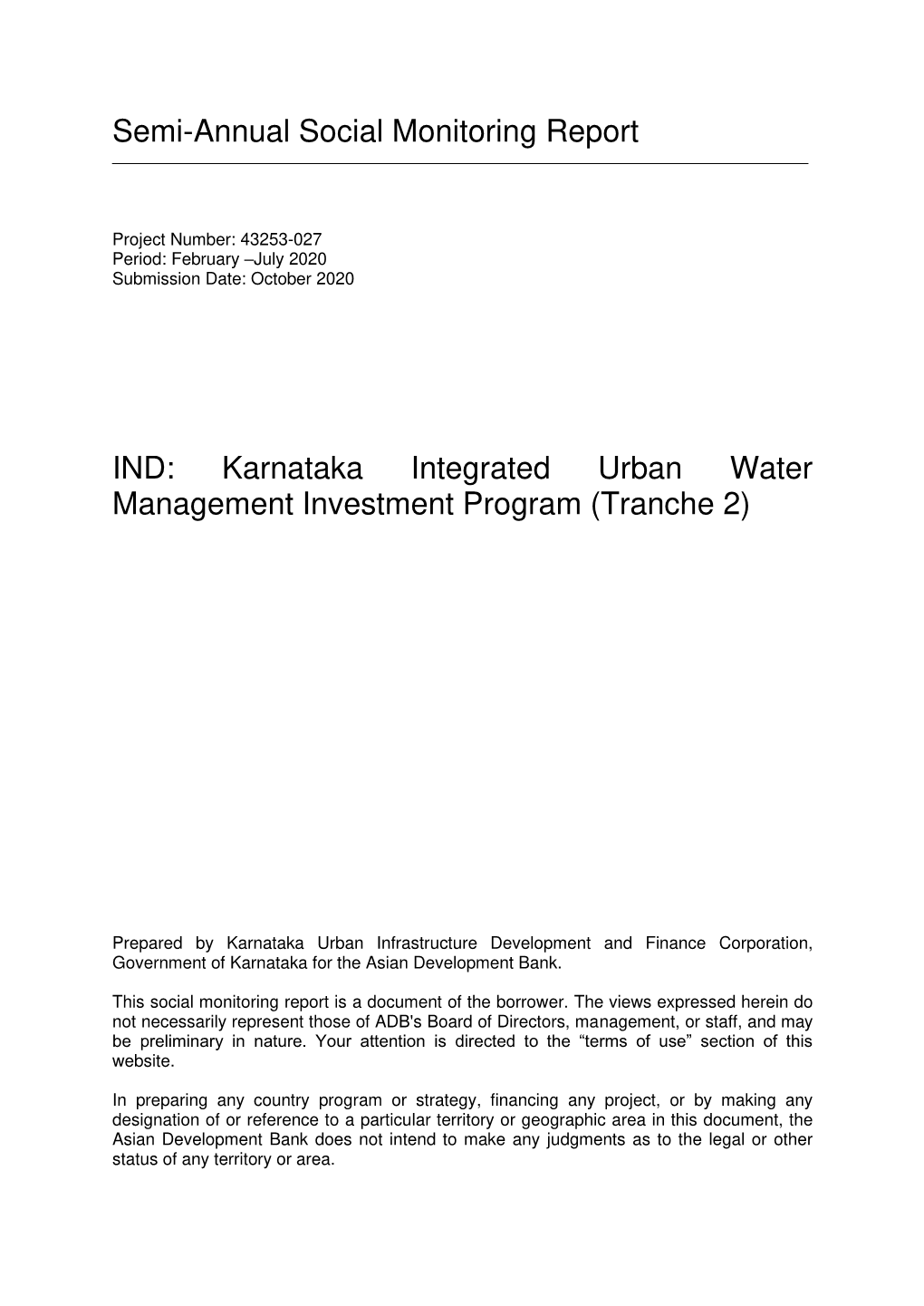 Karnataka Integrated Urban Water Management Investment Program (Tranche 2)