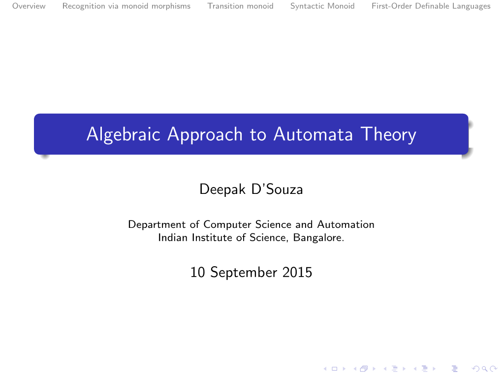 Algebraic Approach to Automata Theory