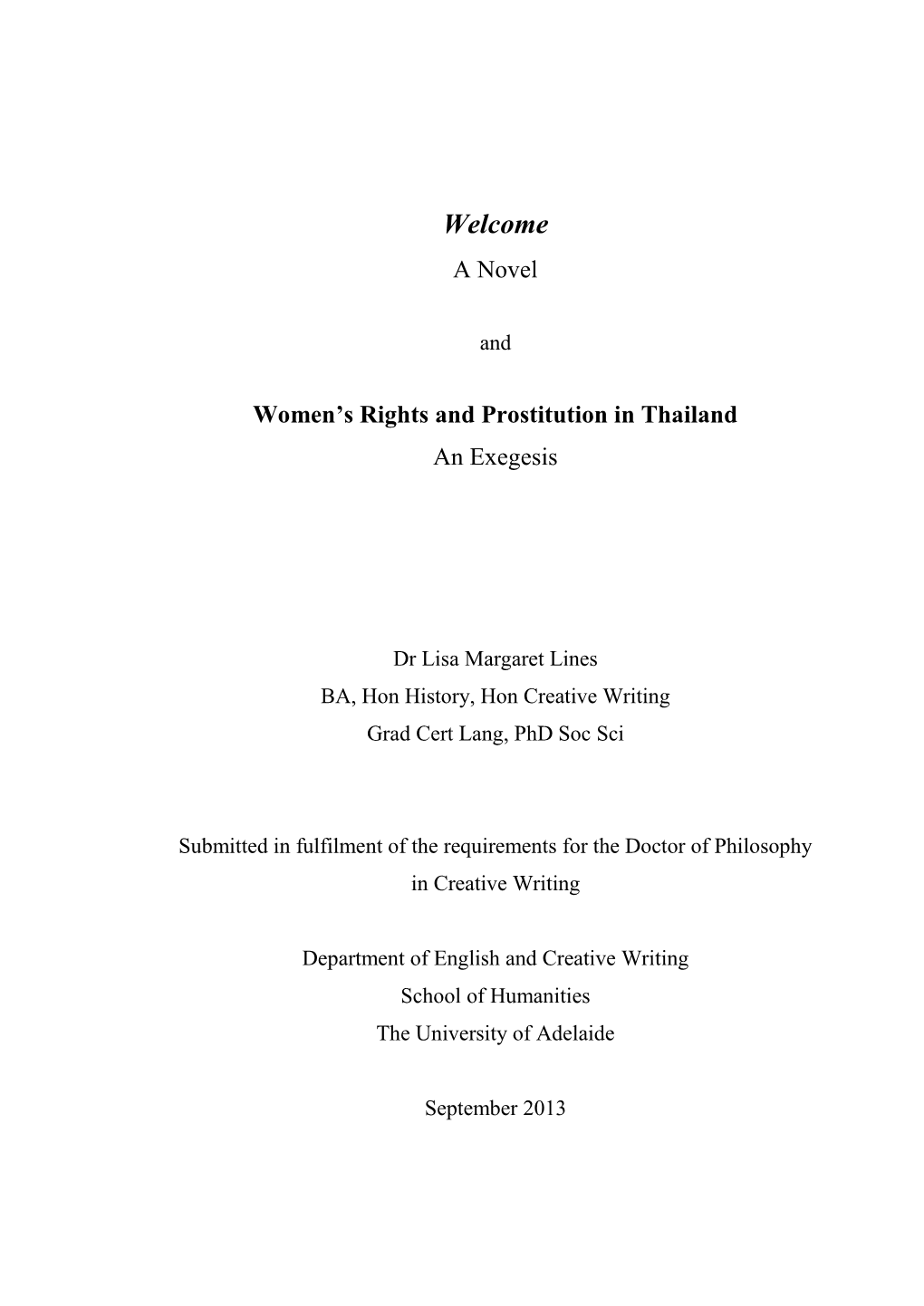 A Novel / Women's Rights and Prostitution in Thailand: an Exegesis