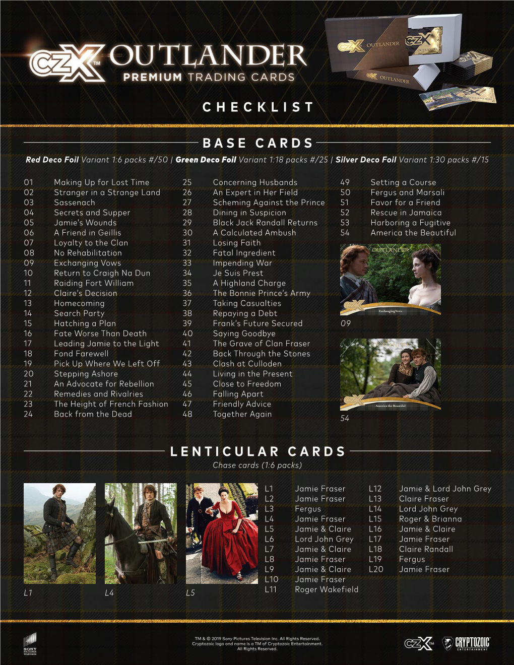 Cryptozoic CZX Outlander Trading Cards Checklist