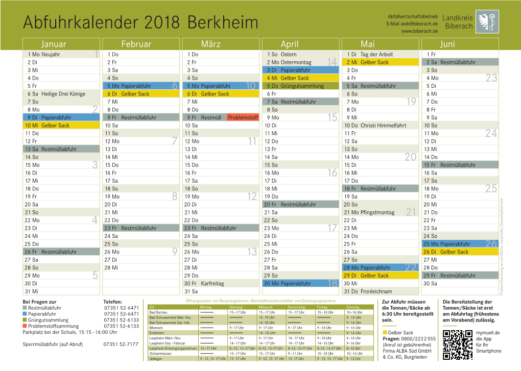 Abfuhrkalender 2018 Berkheim