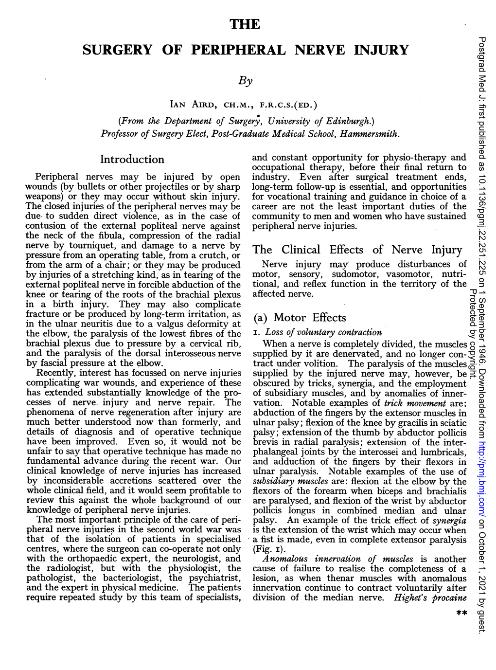 Surgery of Peripheral Nerve Injury