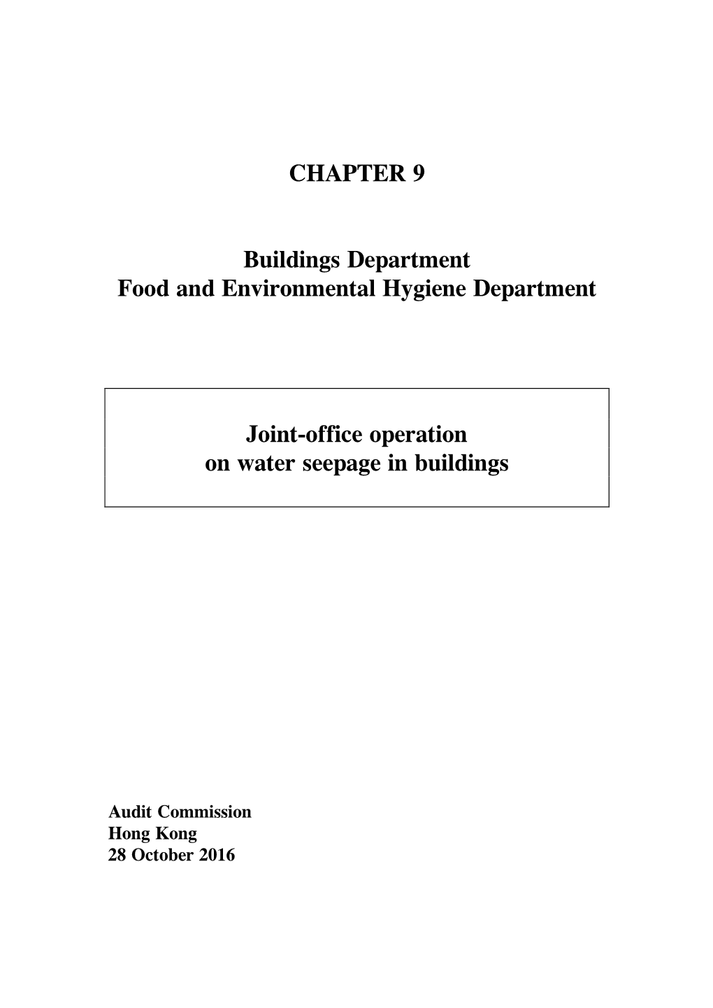CHAPTER 9 Buildings Department Food and Environmental Hygiene